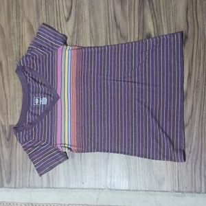 woman's t-shirt with a v neck and different color stripes
